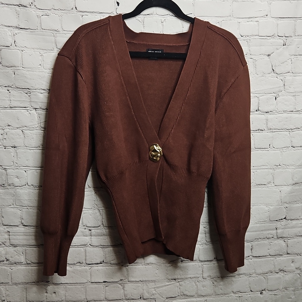 Urban Revivo Ribbed Brown Cardigan Sweater Size 8 EUC